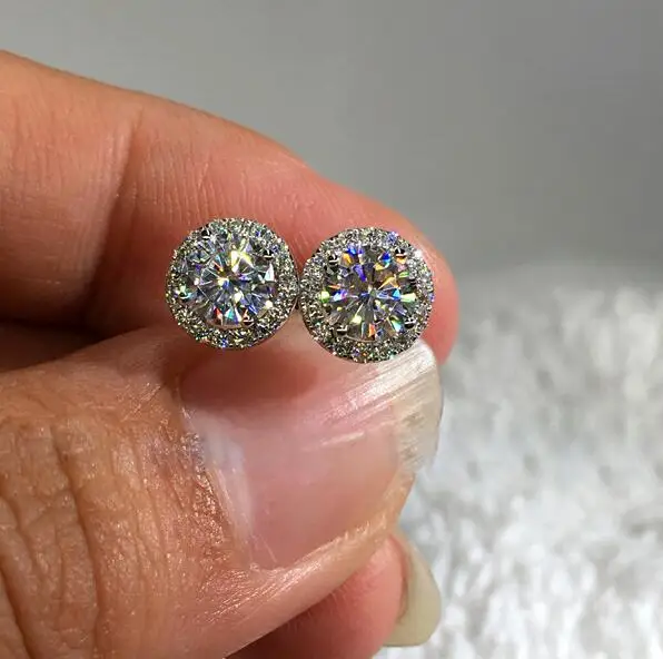 Изысканные Классические женские серьги с круглой огранкой из кубического циркония, серьги-гвоздики из белого золота, свадебные ювелирные изделия