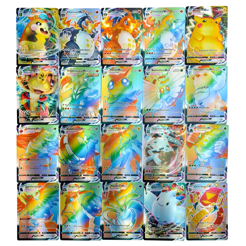 55~100Pcs Pokémon Spanish Ianguage Flash Game Battle Collection Card Children Battle Interactive Trade Toys Gift