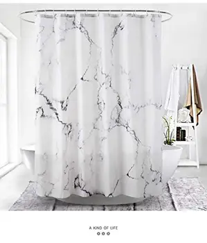 

Fashion Marble Bathroom Shower Curtain White Gray Thickened 3D Printing Art Modern Opaque Odorless Shower Curtain with 12 Hooks.