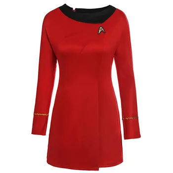 

Star Costume Trek TOS Uniform Duty Dress Cotton Blue Red T-Shirt Women Outfit Cosplay Halloween Carnival Fancy Dress