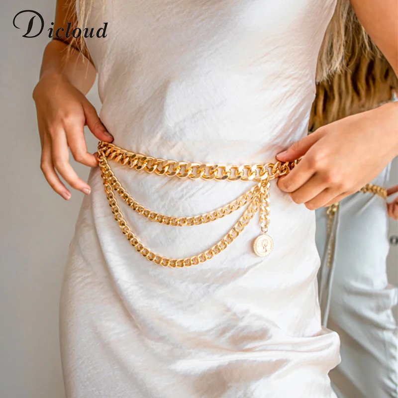 DICLOUD Ретро Женские цепи ремни золотые пояса модные массивные металлические платья ремни уличная одежда