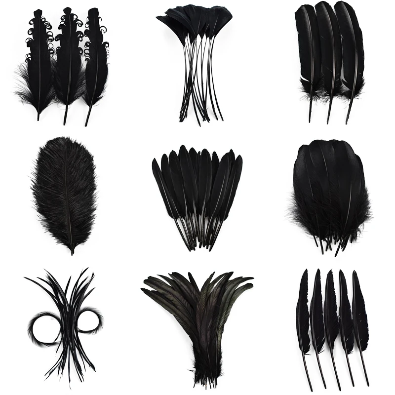 Ostrich feathers pheasant feathers goose feathers craft feathers natural feathers 20Pcs black for crafts wedding party decoration DIY accessories dream catcher plume