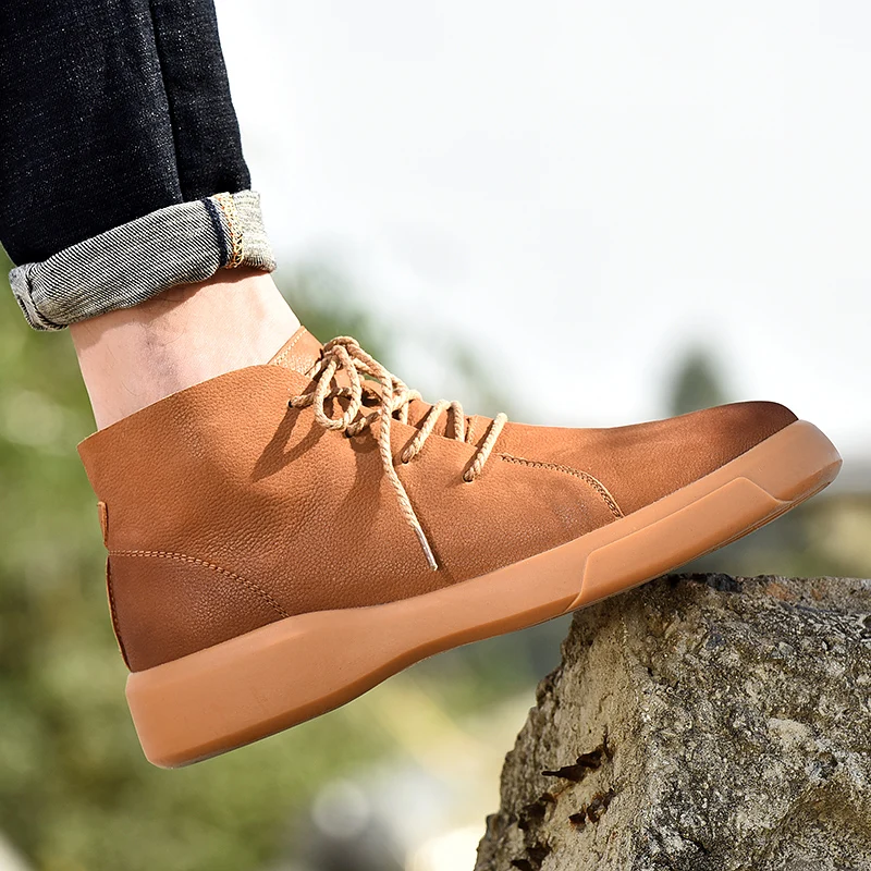 

2019 Autumn New Men Boots Cow Leather Ankle Boots Creative High Quality PU Desert Boots Winter Fluff Men Sneakers Safety Boot