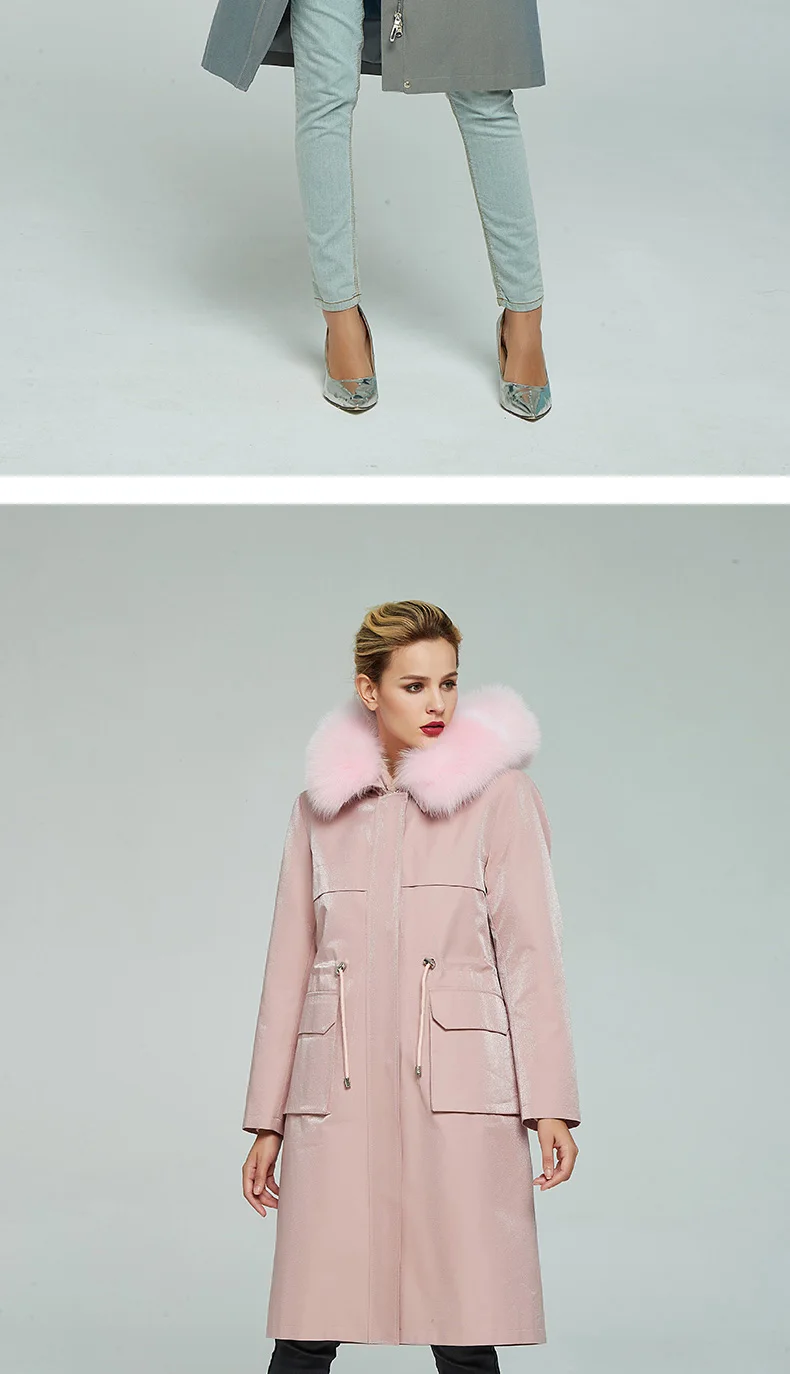 Tcyeek Winter Real Fur Coat Women Streetwear Long Rex Rabbit Fur Liner Jacket Natural Fox Fur Hooded Warm Coats Hiver 9301