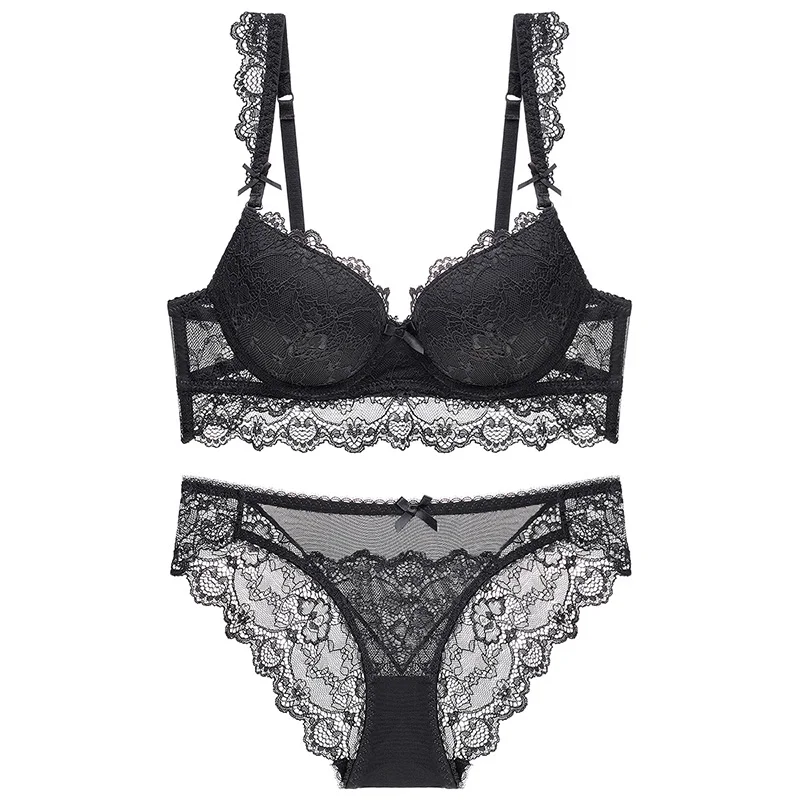  Lace Bra Briefs Set Women Bra Push Up Lingerie Sexy Bras Brassiere Transparent Panties Bralette Fem