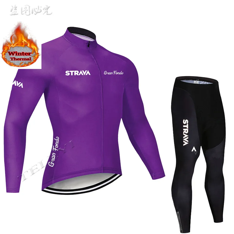 STRAVA team с длинным рукавом Велоспорт Джерси Мужская Зимняя Теплая Флисовая уличная спортивная одежда MTB велосипедная одежда Bicicleta Ropa Ciclismo - Цвет: 18