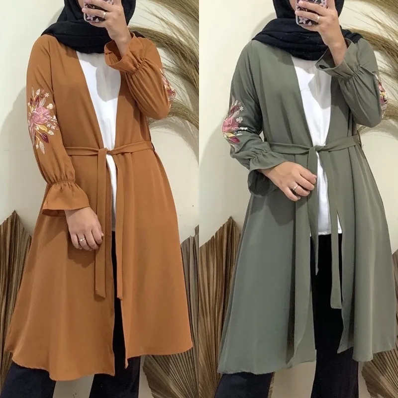 Tops de moda árabe de Dubái para mujer, blusa, turbante musulmán, ropa islámica, cárdigan con capa cordones, abrigo, vestido de Abaya - AliExpress