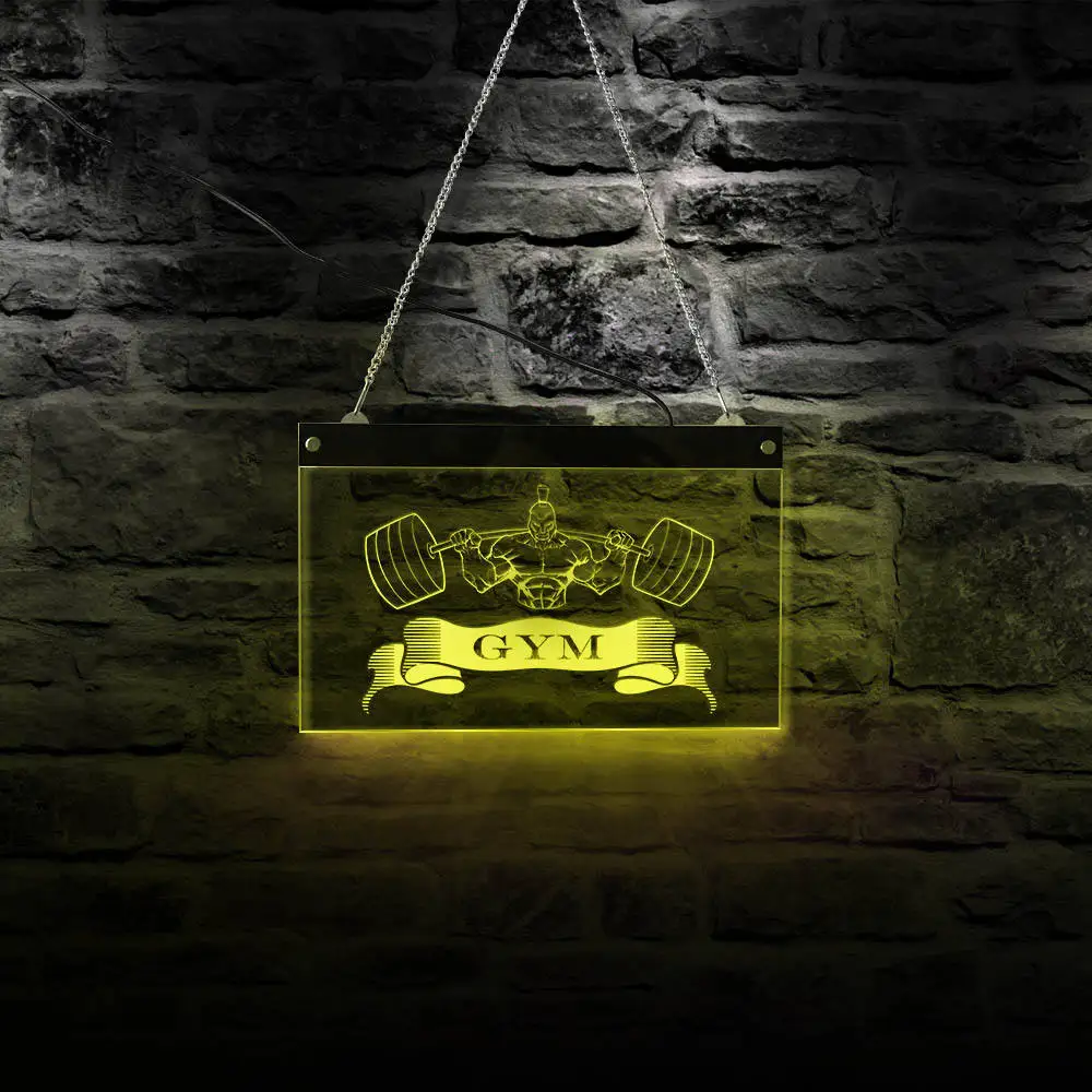 Тренажерный зал бизнес подсветка логотипа Настенный декор для занятий фитнесом центр Тяжелая атлетика светодиодный неоновый знак много цветов настенные подвесные акриловые доски