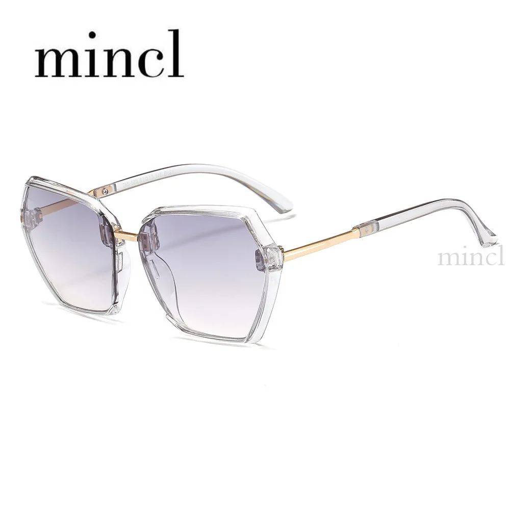 MINCL/ Women Sunglasses New Luxury Brand Hexagon Black Men Sun Glasses Vintage Retro Chic Female Square Eyewear UV400 NX - Цвет линз: clear gray