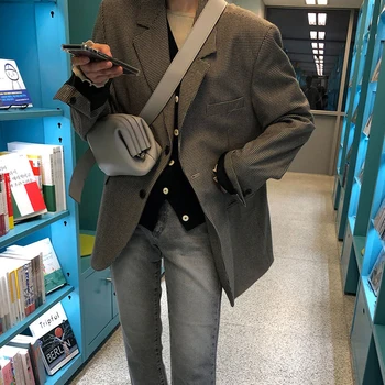 

Autumn Korean Coat Long Sleeve Single Breasted Turn Down Collar Vintage Loose Vestidos Casual Ladies Jacket Elegant