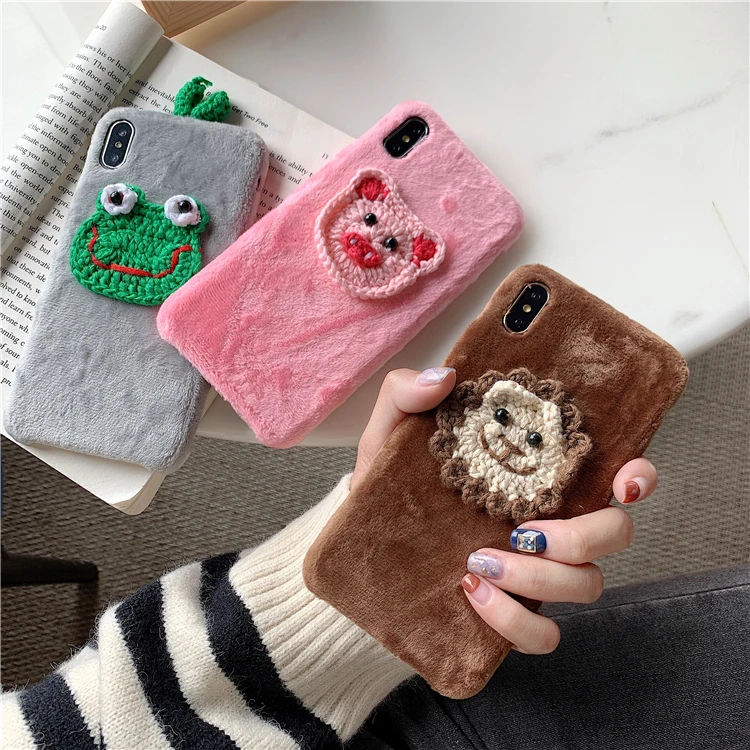 

Cute Animal Toy Warm corduroy Plaid Plush Phone Case Cloth Fabric Soft Case for Iphone 11 11 Pro Max 7 8 plus X XSMax XR Cover
