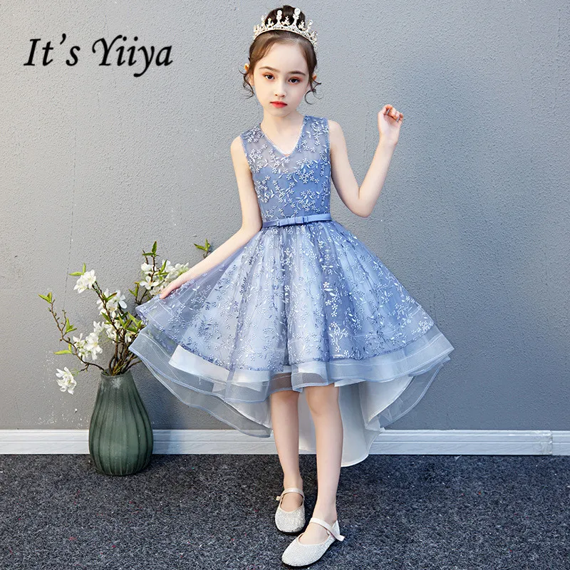 Bule Flower Girl Dresses for Weddings It's Yiiya B048 Elegant High Low Length Kids First Communion Dress Girs Pageant Gowns | Свадьбы и