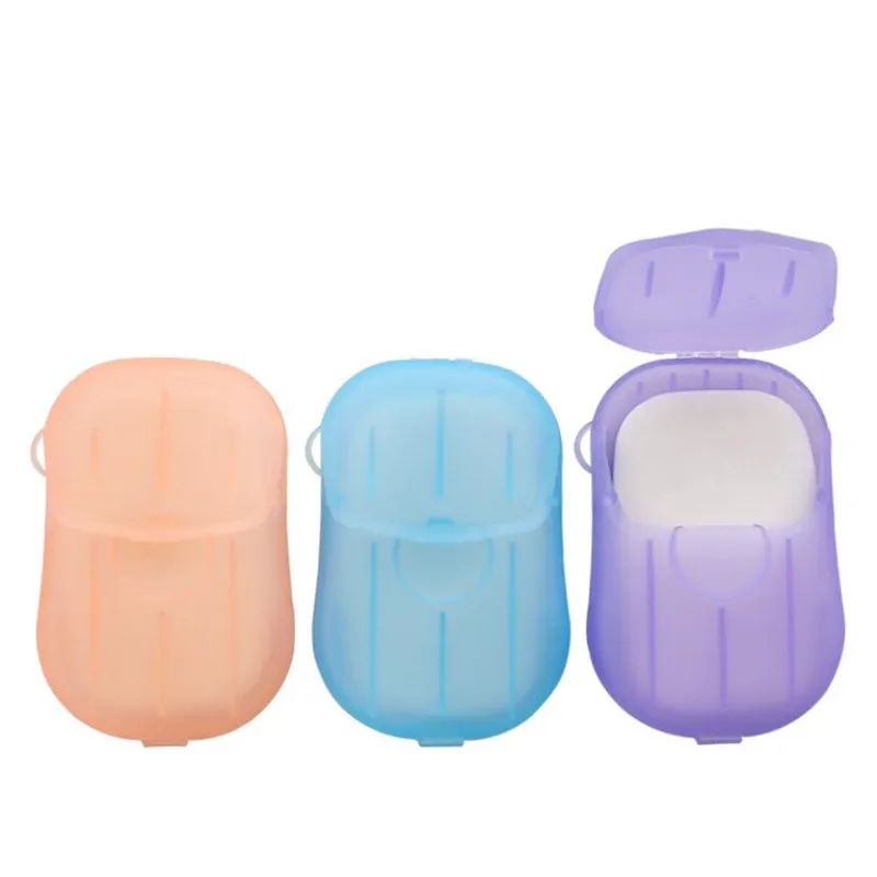 20PCS 여행 액세서리 일회용 비누 종이 세척 손 목욕 깨끗한 향기로운 슬라이스 시트 미니 종이 비누 포장 주최자