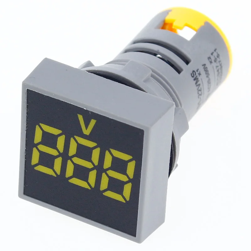 22 мм 0-100A цифровой амперметр измеритель тока/измерители напряжения индикатор светодиодная лампа квадратный сигнальный светильник - Цвет: Yellow Voltage Meter