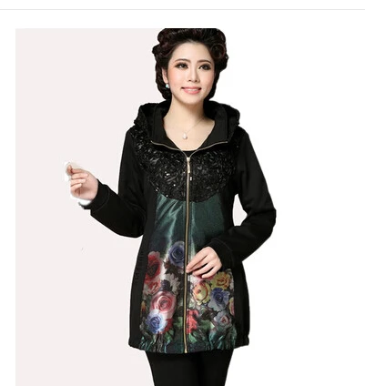 Clobee/большой размер XL, XXL, XXXL, xxxxl(обхват груди 120 см), теплая куртка кардиган с капюшоном для среднего возраста, женская одежда больших размеров - Цвет: Зеленый