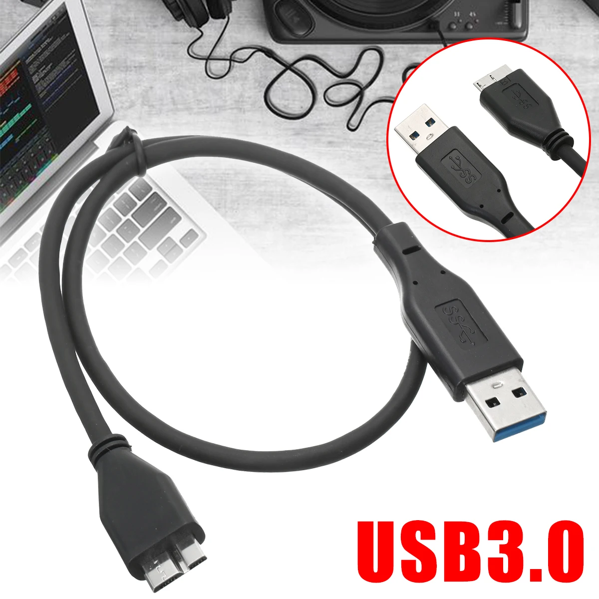 Onsale 50 см USB кабели черный пластик USB 3,0 папа A к Micro B кабель для передачи данных Шнур для внешнего жесткого диска
