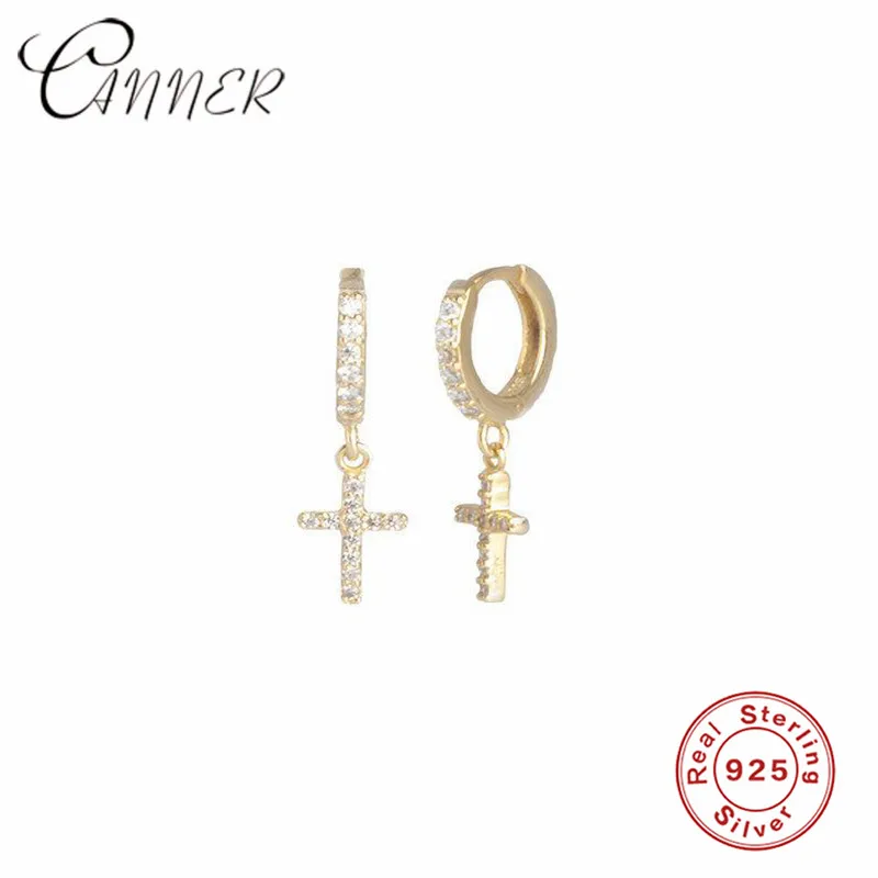 Модные серьги-гвоздики CANNER с круглым крестом для женщин и мужчин, серьги из стерлингового серебра 925 пробы, корейские ювелирные изделия