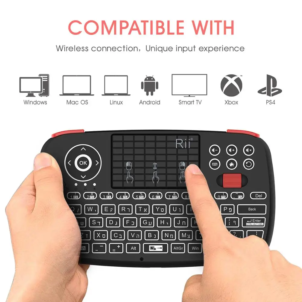 Koop Rii i4 Hebreeuws Mini Toetsenbord 2.4GHz Bluetooth Dual Modi Handheld Toets Backlit Muis Touchpad voor Windows Android