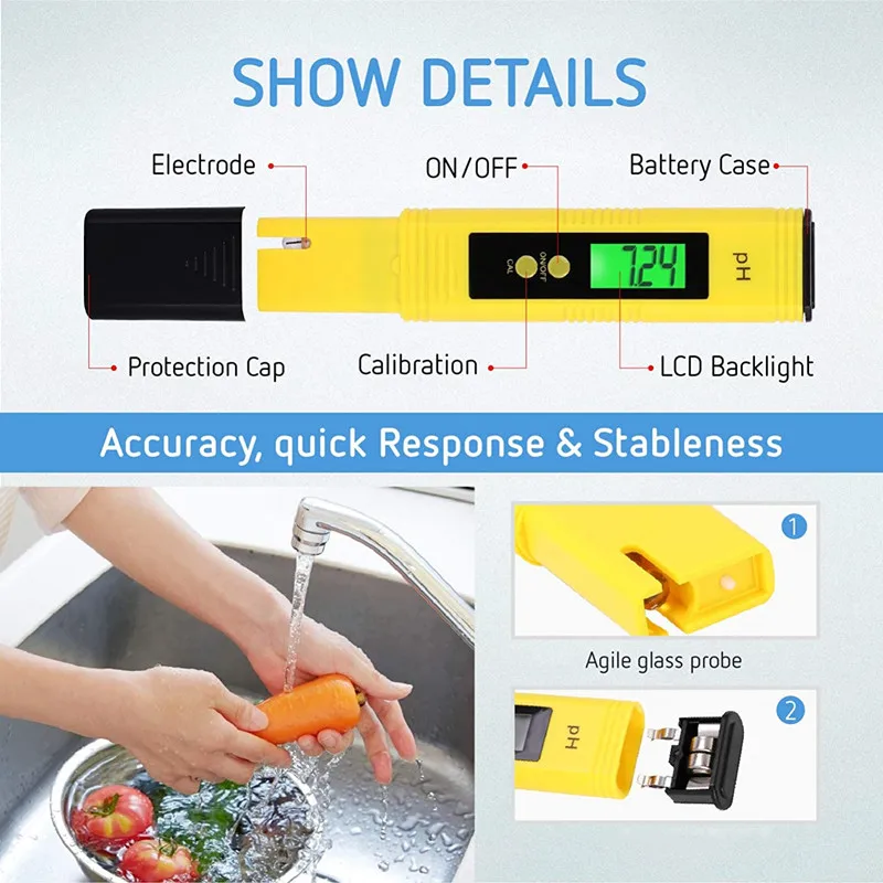 Water Tester PH Meter Water Quality Detector 2Pcs TDS Meter Digital Water Tester Digital 0.0-14.0 PH Meter Tester 0-9990ppm TDS&EC LCD Water Purity PPM Aquarium Filter