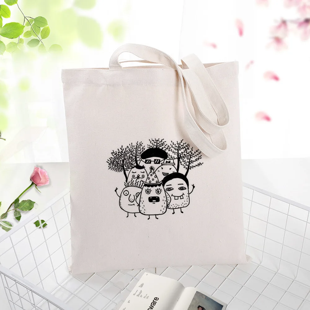 ILLUSTRATIONI021 Интересный мультфильм рисунок принт Холст сумка экологическая многоразовая сумка переработанная хозяйственная сумка - Цвет: ILLUSTRATIONI021
