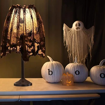 

3Pcs Halloween Lamp Shade Cover Decoration, Black Lace Ribbon Spider Web Lampshades Cover Topper Scarf for Festive Party