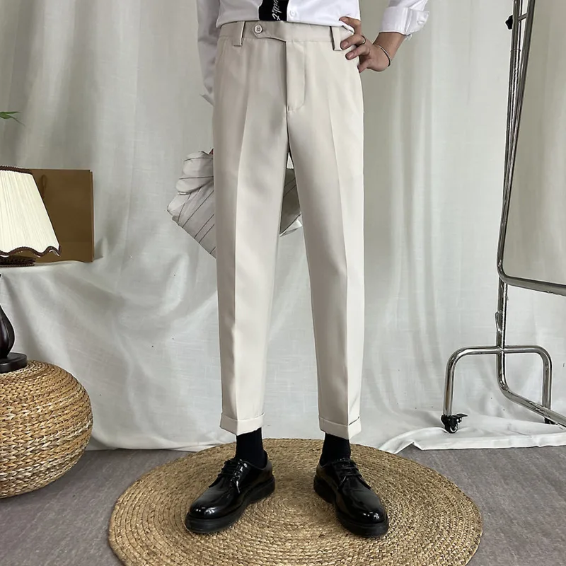 

Dress Pants Men Slim Fashion Solid Color Business Casual Straight Pants Men Streetwear Wild Suit Pants Social Men Trousers