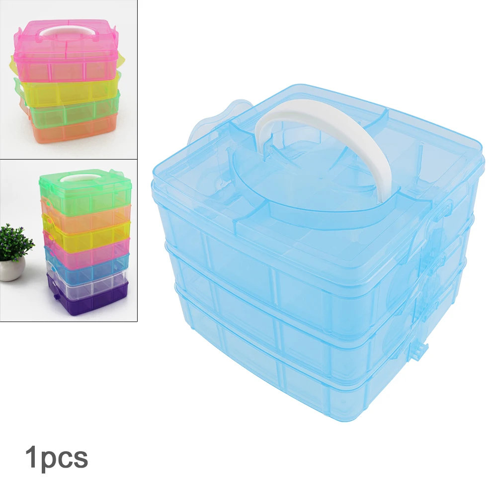 

Portable Three-layer 18 Lattice PP Plastic Small Portable Detachable Storage Hold-all Box for Tools / Home