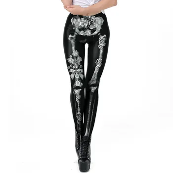 

Rosetic Skull Print Women Leggings Sexy Club Punk Gothic Black Push Up Casual Autumn Thin Rivet Party Female Goth Leggins 2020