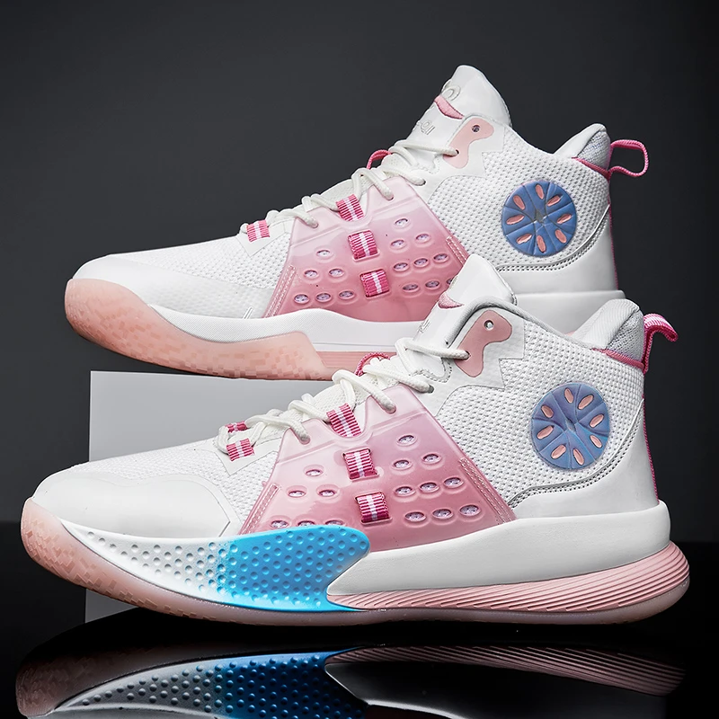 Dar a luz cuero Iniciar sesión Zapatillas de baloncesto profesionales para hombre y mujer, calzado Unisex  con plataforma y cojín antigolpes, color blanco y rosa, 2021|Calzado de  baloncesto| - AliExpress