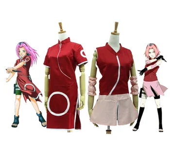 

Anime Naruto Cosplay Haruno Sakura 1st Generation Cheongsam Dress Costume 2nd Generation Clothing Set Top + Skirt + Cheongsam