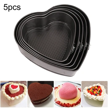 

5pcs Heart-shaped Springform Pan Kit Non-stick Leakproof Cheesecake Pans Bakeware Heat Resistant Baking Moulds Kitchen Accessory