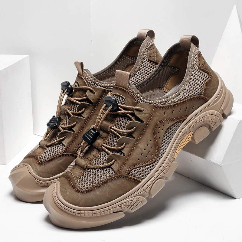 Brown#Zapatos de malla transpirables para hombre zapatillas de moda s 