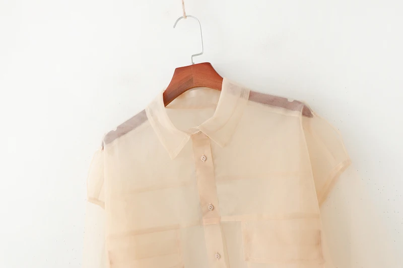 Najtaniej Lato top 2019 dorywczo beżowy odzież damska z długim rękawem koszule damskie mesh kobiet popy i bluzki