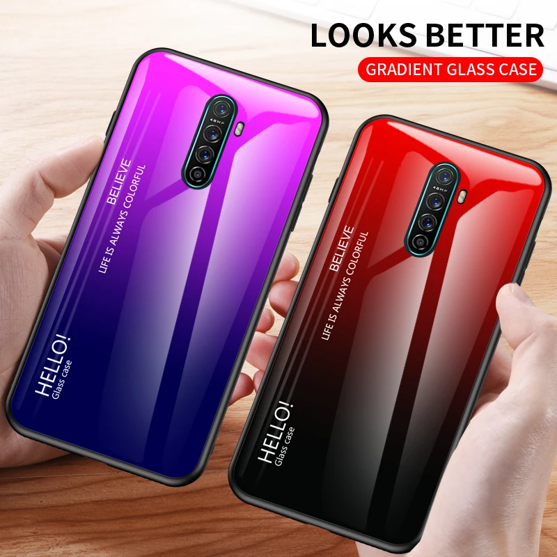 Phone Case for OPPO Realme X2 Pro Case Cover Luxury Gradient Tempered Glass Soft TPU Silicone Case for OPPO Realme X2 Realme XT