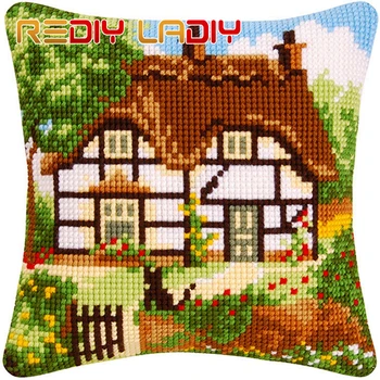 

Cross Stitch Cushion Birch Bamboo Trees Chunky Cross-Stitch Kits Acrylic Yarn Pillow Case Home Decor Sofa Pillows Arts & Crafts