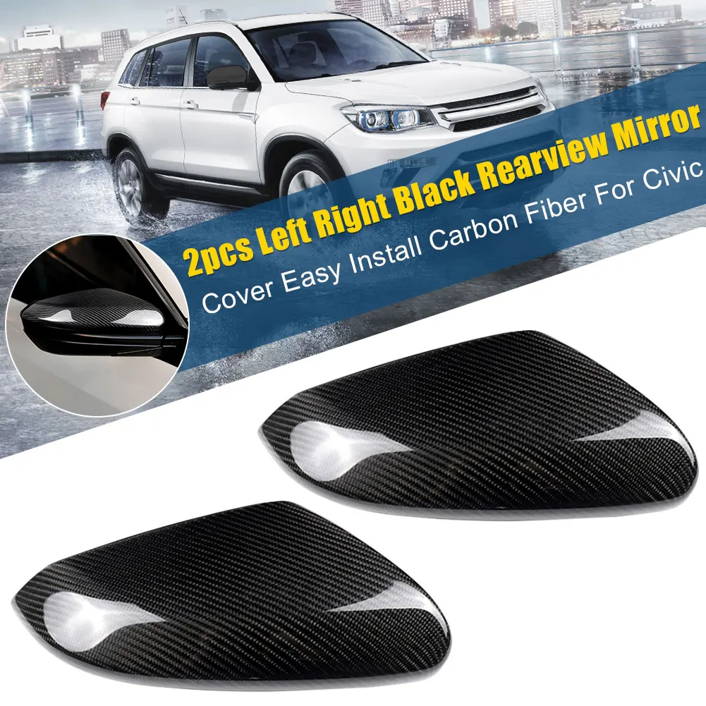 

2pcs Molding Trim Black UV Proof Side Easy Install Carbon Fiber Rearview Mirror Cover Left Right Shell Exterior For Civic