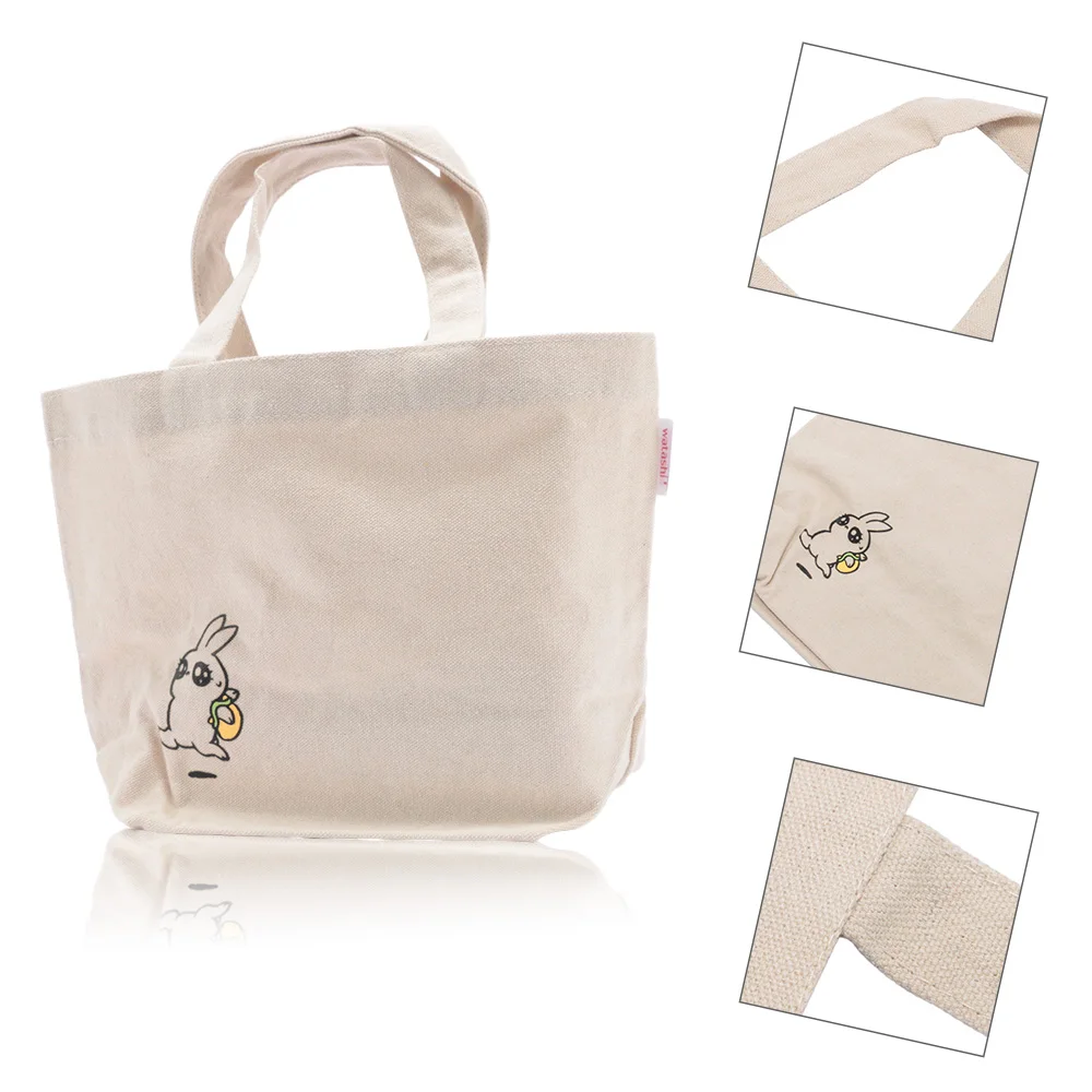 

High Quality Ladies Women Handbags Cotton Grocery Reusable Cartoon Rabbit Canvas Bag Shopping Eco Foldable Tote Bag