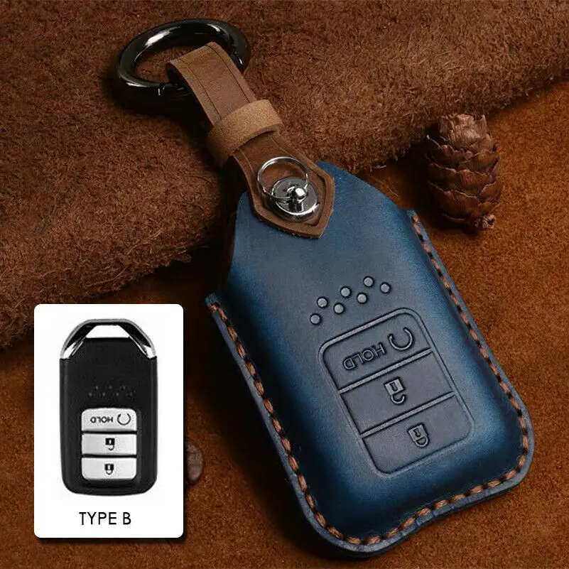 Ретро ручной работы из натуральной кожи чехол для автомобильного смарт-ключа чехол сумка для Honda Civic HR-V CRV Odyssey Accord 2013 - Color Name: Type B - Blue