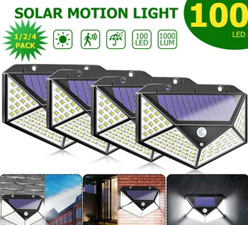 

100 Led Solar Lights Outdoor 3 Modes Motion Sensor Light Wide Angle Wireless Waterproof IP65 Wall Lights for Garden Wall Street
