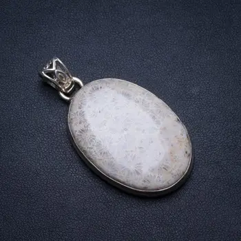 

Natural Fossil Coral Handmade Boho 925 Sterling Silver Pendant 2" U0389