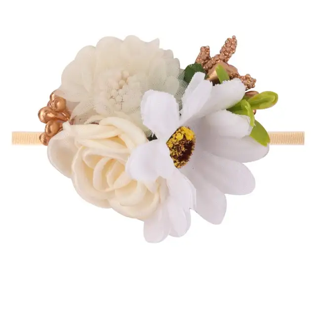 Floral Girls Headbands Newborn Baby Elastic Princess Hairbands Kids Pearl Flower Fresh Style Cute Hair Accessories Diademas 23