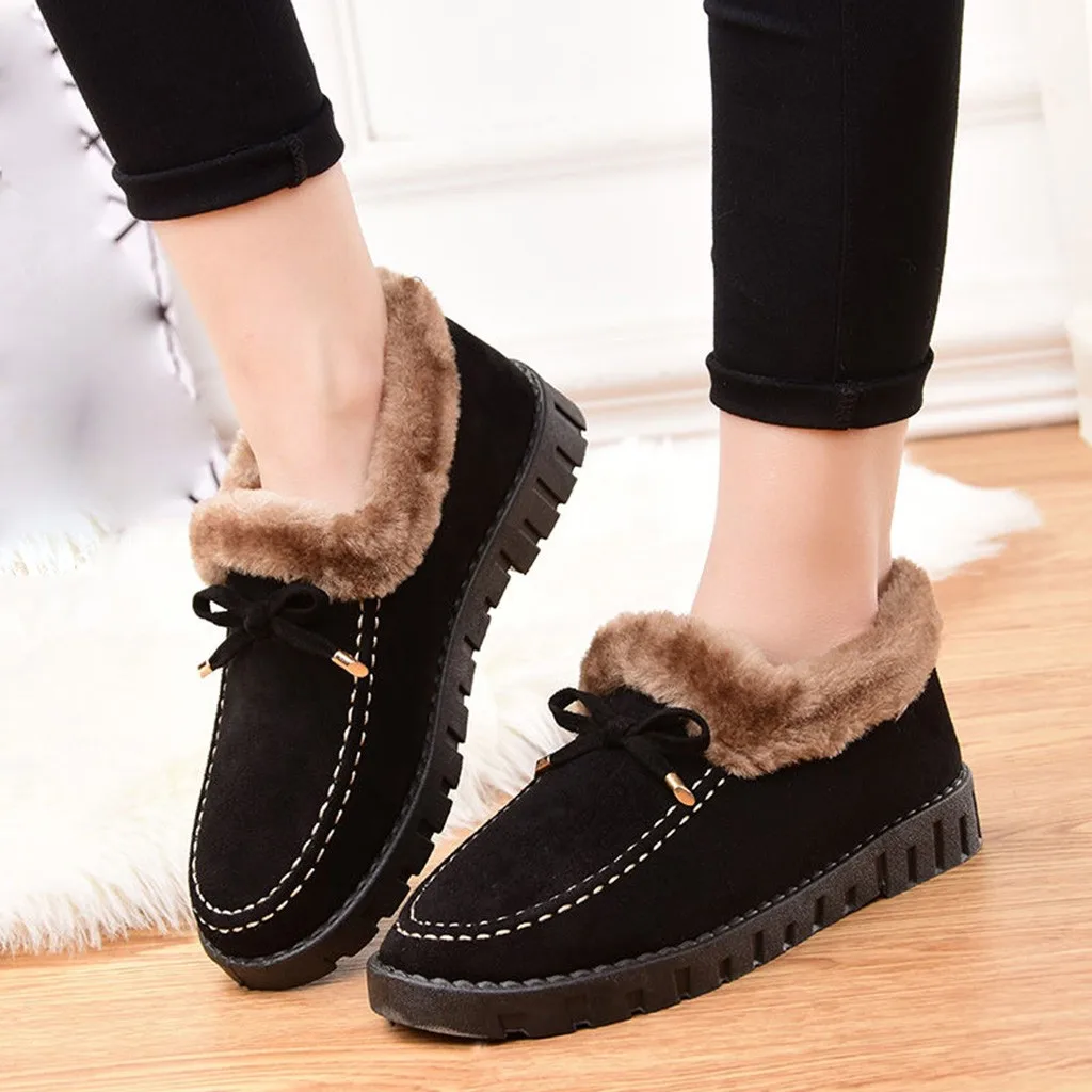 

women sneakers shoes Ladies Mom Winter Warm Flock Solid Bowknot Soft Sole Casual Shoes zapatillas de deporte обувь женская#B20