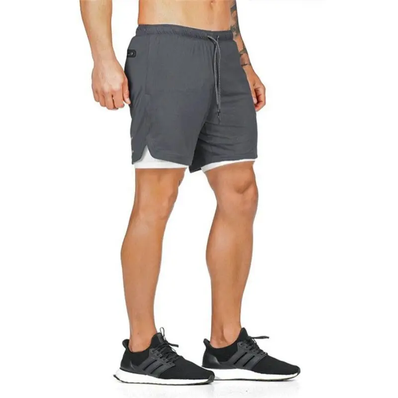 Быстросохнущие дышащие мужские шорты для бега 2 в 1, спортивные шорты для бега, фитнеса, спортивные шорты, шорты со встроенными карманами