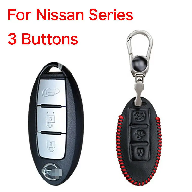

For Nissan 3 Buttons PU Leather Samrt Remote Key Fob Holder Chain Case Cover