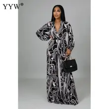 

Ladies Floral Printed Bodysuit Deep Neck Polyester Loose Long Pants Plus Size 2021 Women Casual Long Sleeve Jumpsuits Trousers