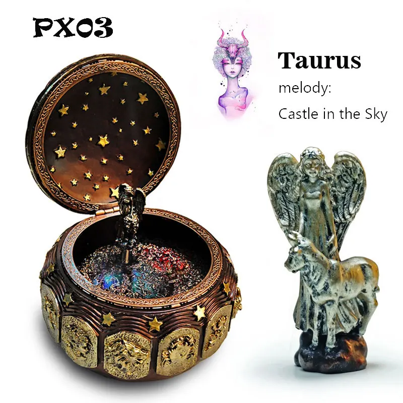 Bronze Zodiac 12 Signs Music Box Retro 12 Constellation Musical