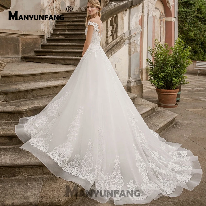 Рубашка с короткими рукавами Vestidos De Novia романтичное свадебное платье, из прозрачной ткани Gelinlik пуговицы сзади с длинным шлейфом свадебное платье-бохо