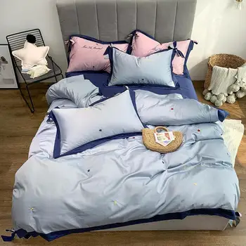 

42 Cotton King size Queen Bedding Set Star Embroidery Duvet Cover Bed Sheet Fitted sheet Bed set parure de lit