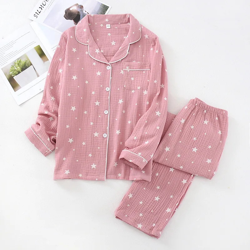 Spring 2020 100% Cotton Long Sleeve Pants Pajama Suit Women and Men Thin Home Clothes Printing Pajamas Couple Sleep Sleepwear
