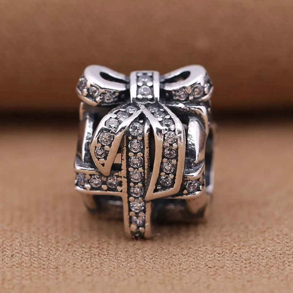 

Authentic S925 Sterling Silver Bead DIY Jewelry Openwork Gift Box Charm fit Pandora Bracelet Bangle Pave Crystal